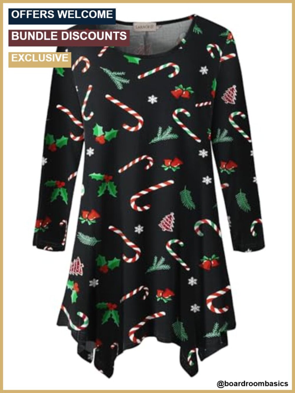 3/4 Sleeve Tunic Top Handkerchief Hem Flowy Blouse